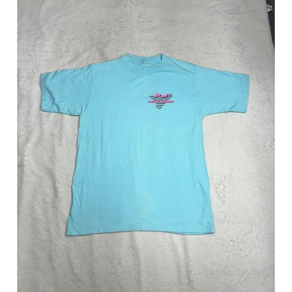 Vintage 90s PJ Surfrider Newport Beach Light Blue Single Stitch Graphic T-Shirt - Picture 1 of 8